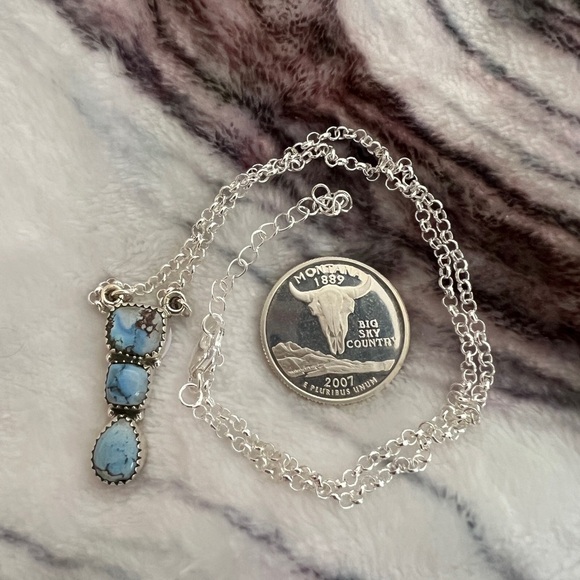 ❤️ Golden Hills Turquoise 3 Stone Navajo 925 Necklace Pendant 18+2” 8.8gms - Picture 7 of 12